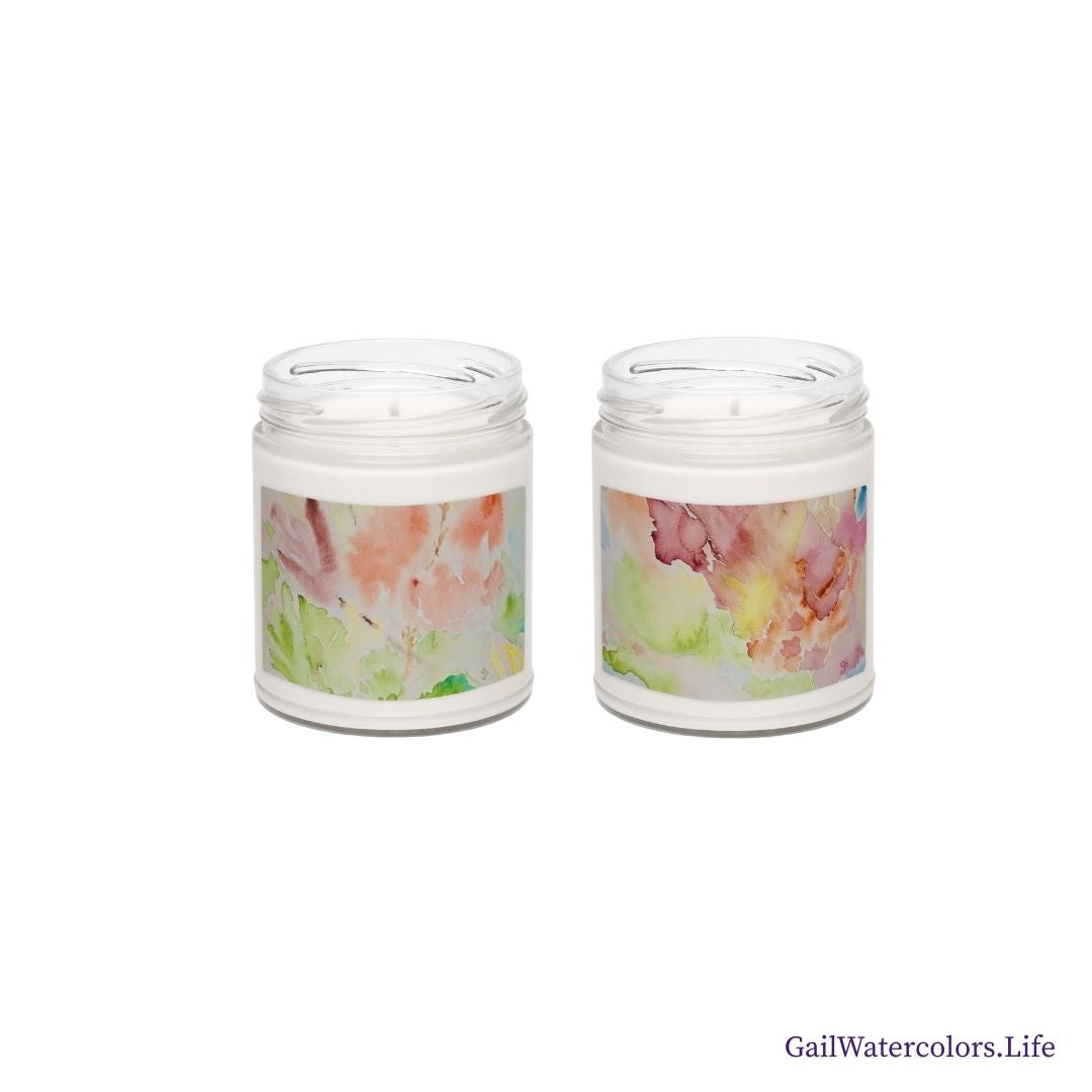 Scented soy candles featuring original artwork on the label—eco-friendly, long-burning, and perfect for home décor, relaxation, or gifting with a natural, clean fragrance.