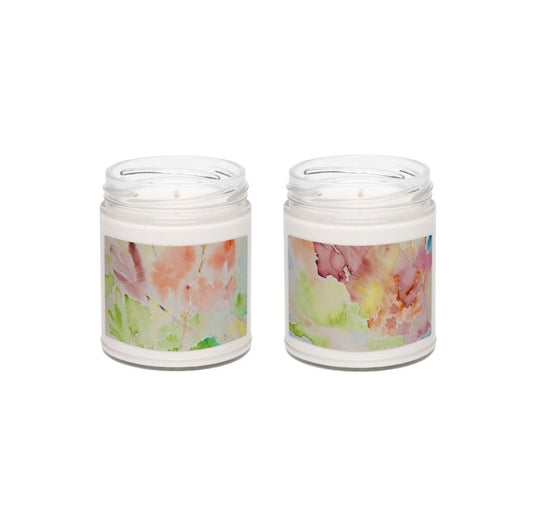 Scented soy candles featuring original artwork on the label—eco-friendly, long-burning, and perfect for home décor, relaxation, or gifting with a natural, clean fragrance.