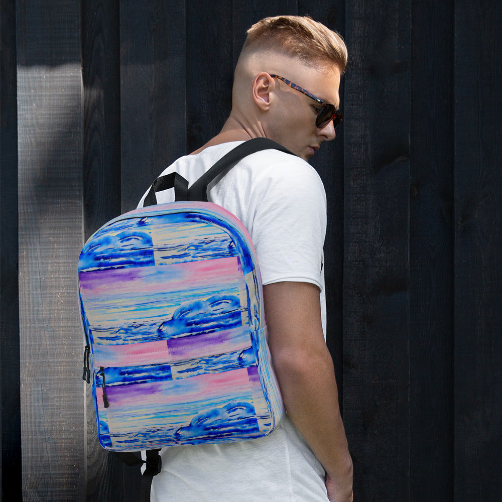 Stylish backpack featuring original artwork, with spacious compartments and durable construction—perfect for school, travel, work, or everyday use; combines function with artistic flair.