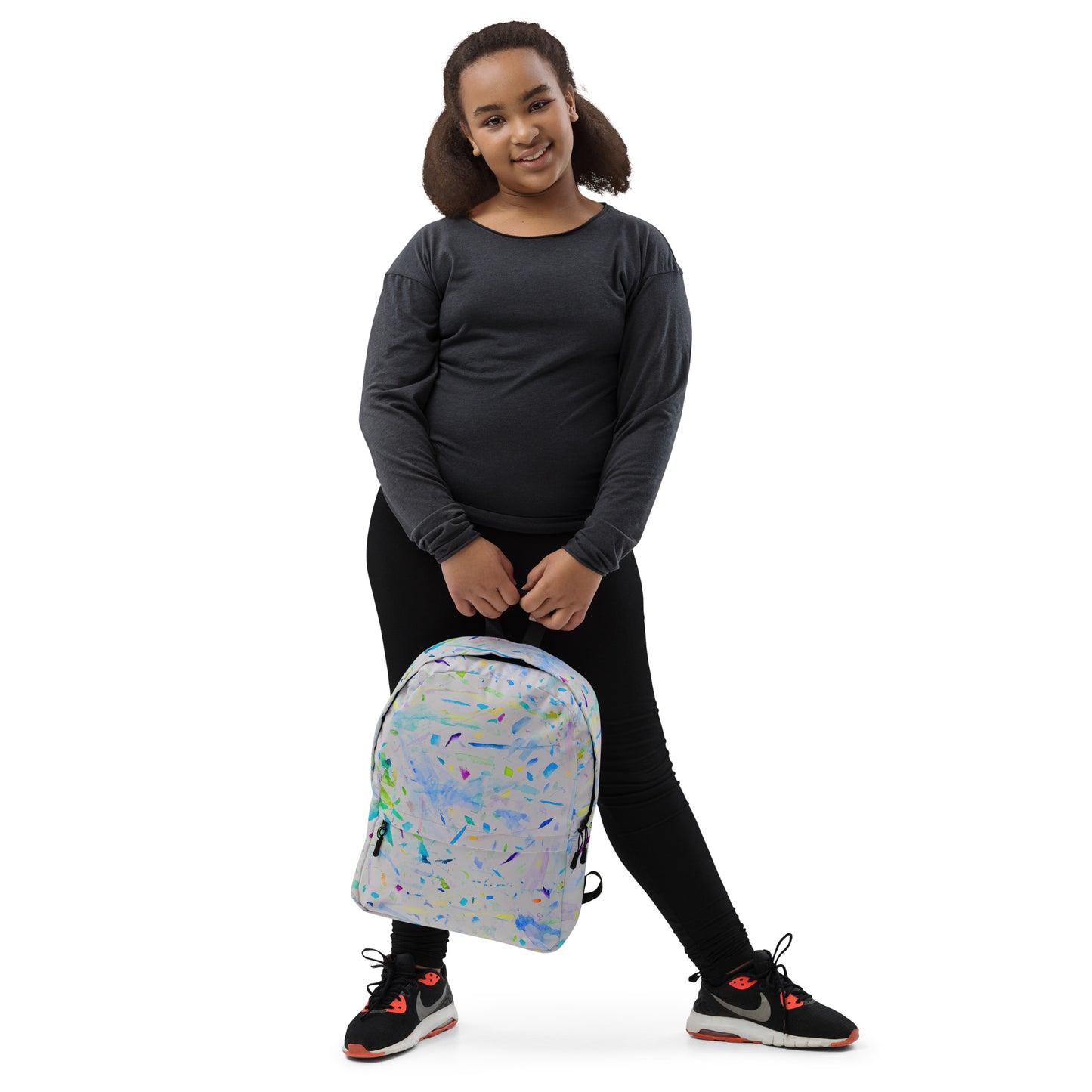 Stylish backpack featuring original artwork, with spacious compartments and durable construction—perfect for school, travel, work, or everyday use; combines function with artistic flair.