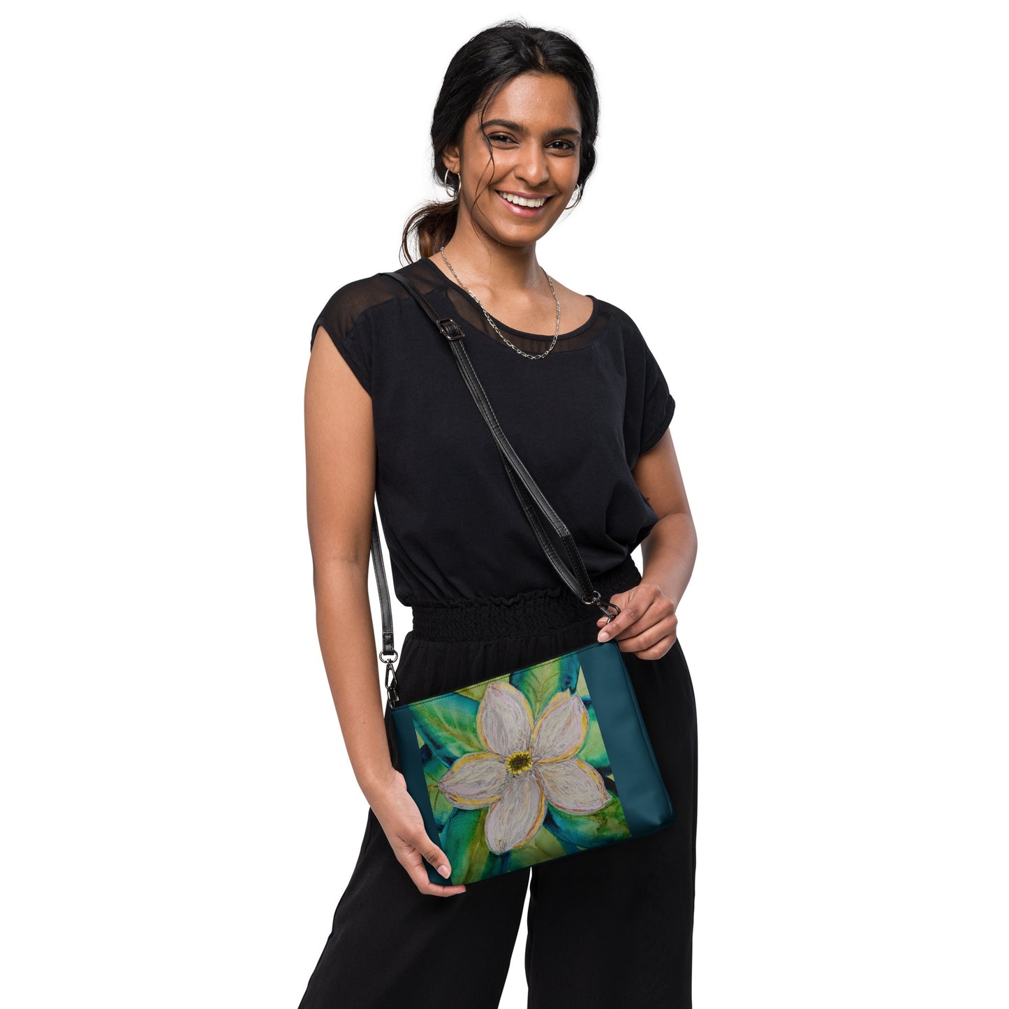 Stylish crossbody bag featuring original artwork—compact, lightweight, and designed for hands-free convenience; perfect for everyday use, travel, or festivals with artistic flair and functional storage.