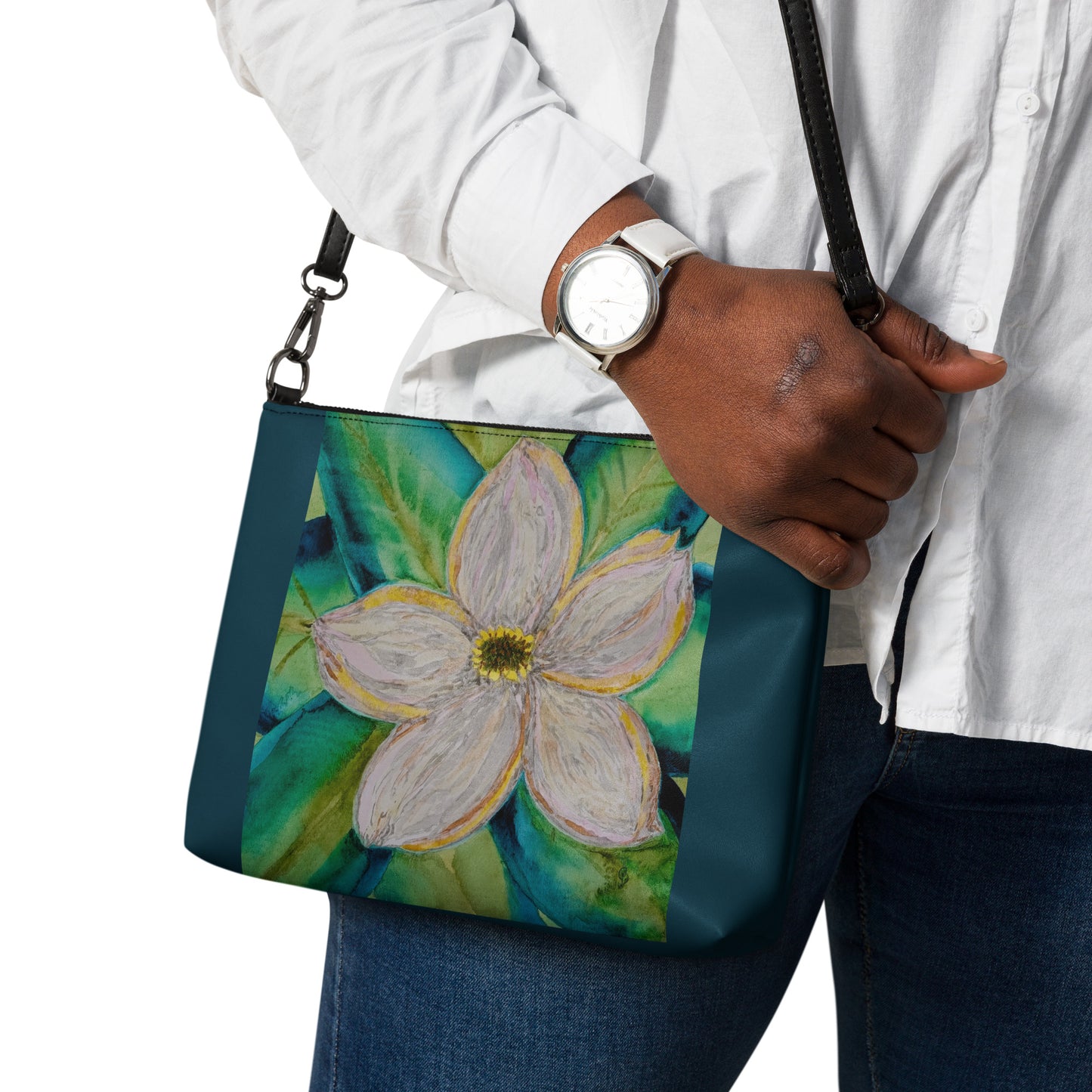 Stylish crossbody bag featuring original artwork—compact, lightweight, and designed for hands-free convenience; perfect for everyday use, travel, or festivals with artistic flair and functional storage.