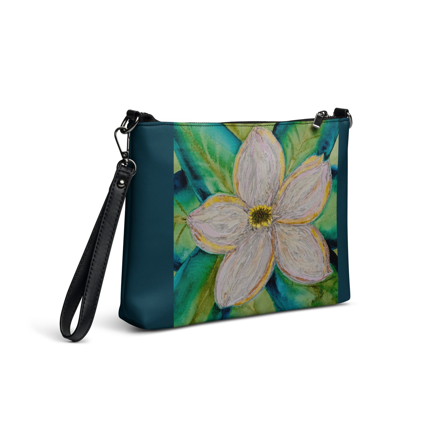 Handbag with a floral design on a white background