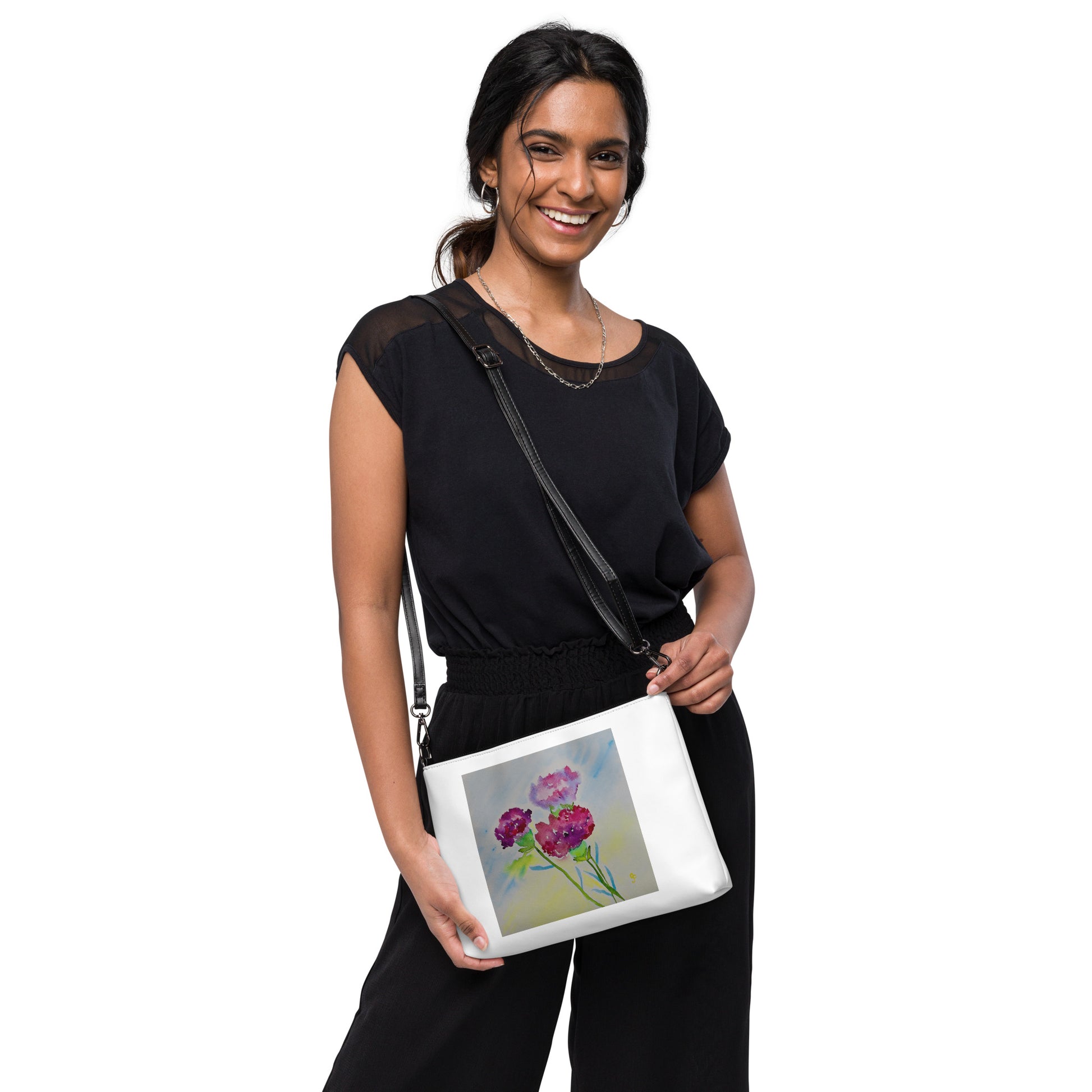 Stylish crossbody bag featuring original artwork—compact, lightweight, and designed for hands-free convenience; perfect for everyday use, travel, or festivals with artistic flair and functional storage.