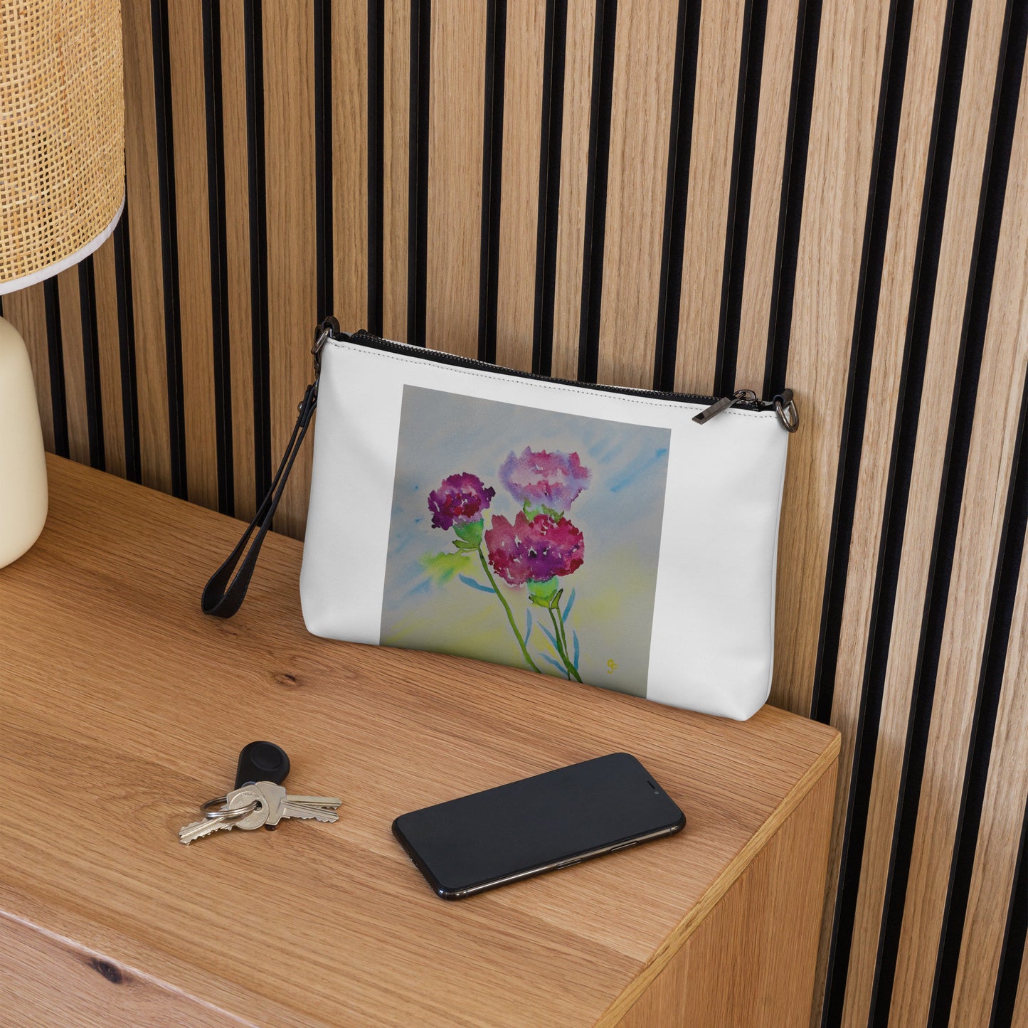 Stylish crossbody bag featuring original artwork—compact, lightweight, and designed for hands-free convenience; perfect for everyday use, travel, or festivals with artistic flair and functional storage.