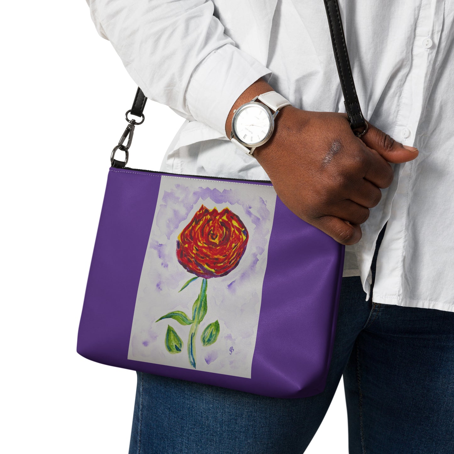 Stylish crossbody bag featuring original artwork—compact, lightweight, and designed for hands-free convenience; perfect for everyday use, travel, or festivals with artistic flair and functional storage.