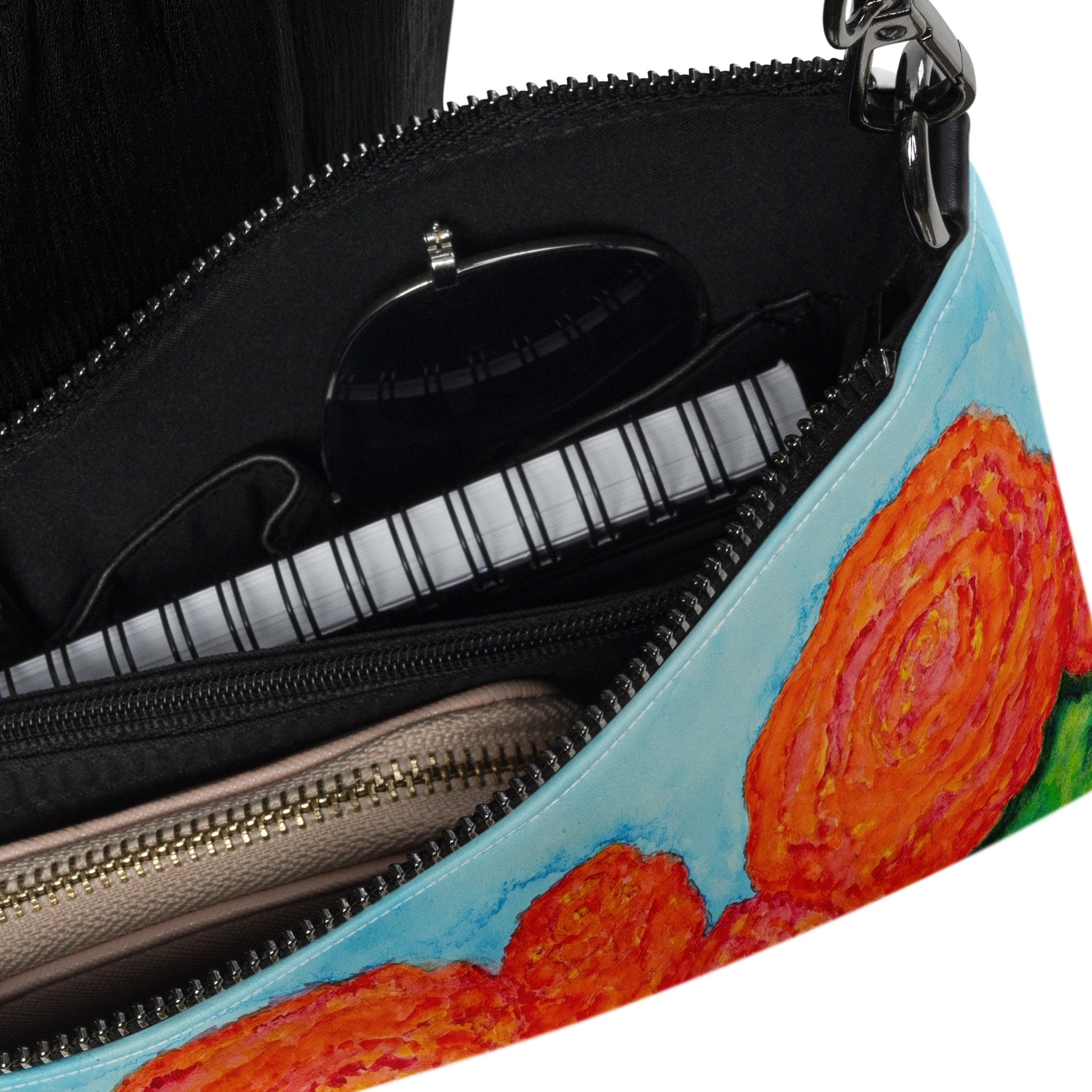 Stylish crossbody bag featuring original artwork—compact, lightweight, and designed for hands-free convenience; perfect for everyday use, travel, or festivals with artistic flair and functional storage.