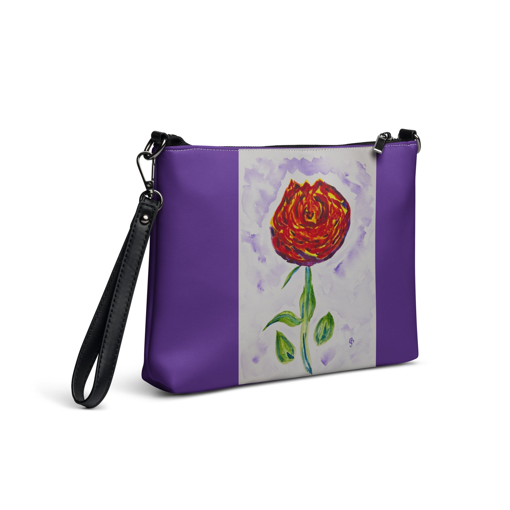 Stylish crossbody purse featuring original artwork—compact, lightweight, and designed for hands-free convenience; perfect for everyday use, travel, or festivals with artistic flair and functional storage.