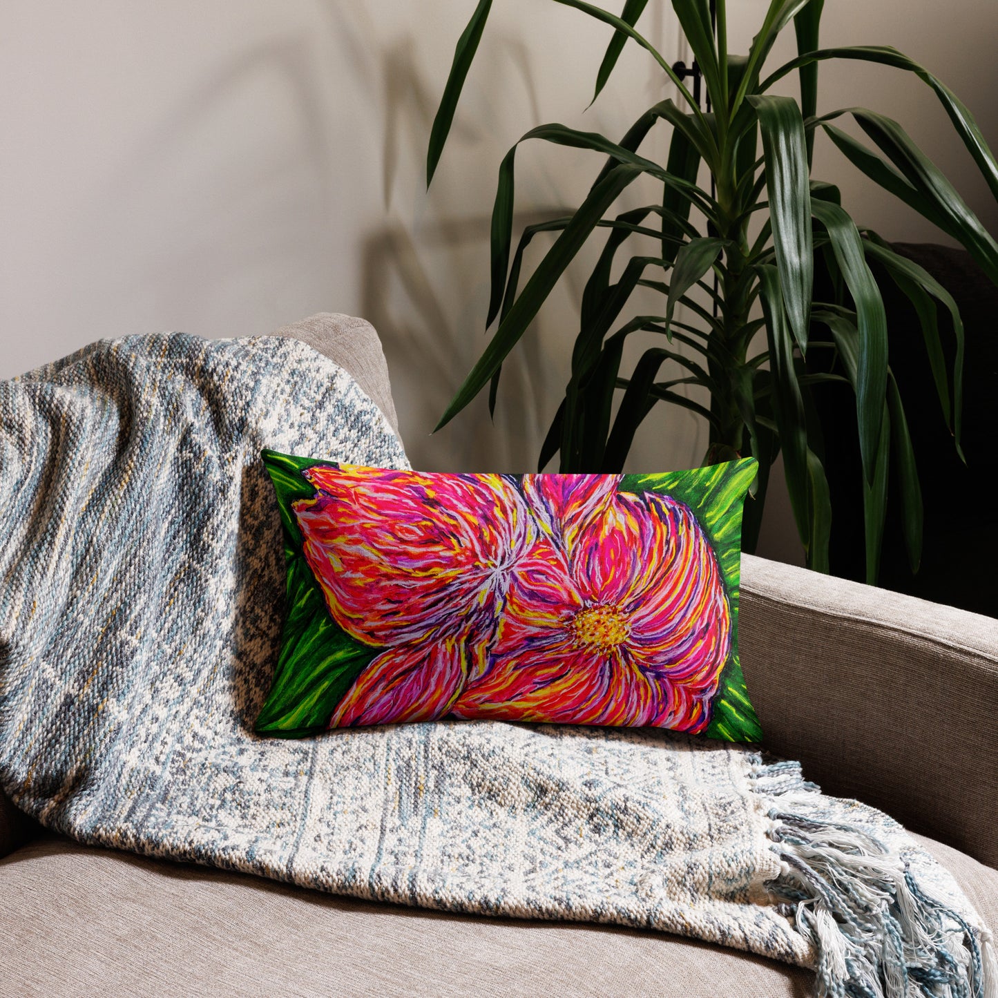 Premium decorative pillow featuring original artwork—plush, soft-touch fabric with a removable cover; perfect for enhancing living rooms, bedrooms, or cozy spaces with artistic home decor.