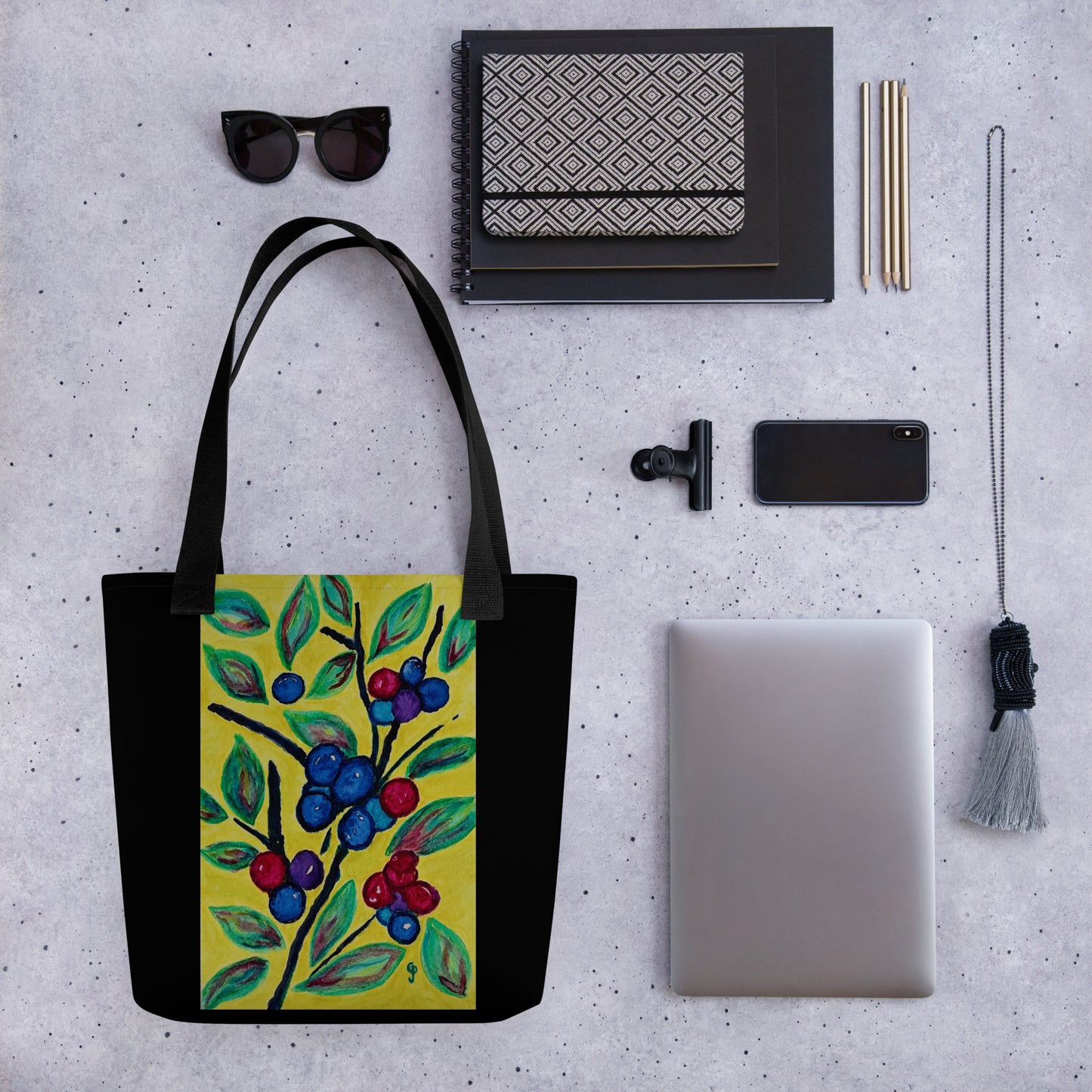 Tote bag with original watercolor artwork, featuring a spacious interior, sturdy straps, and lightweight design—perfect for travel, overnight stays, or stylish carry-on use.