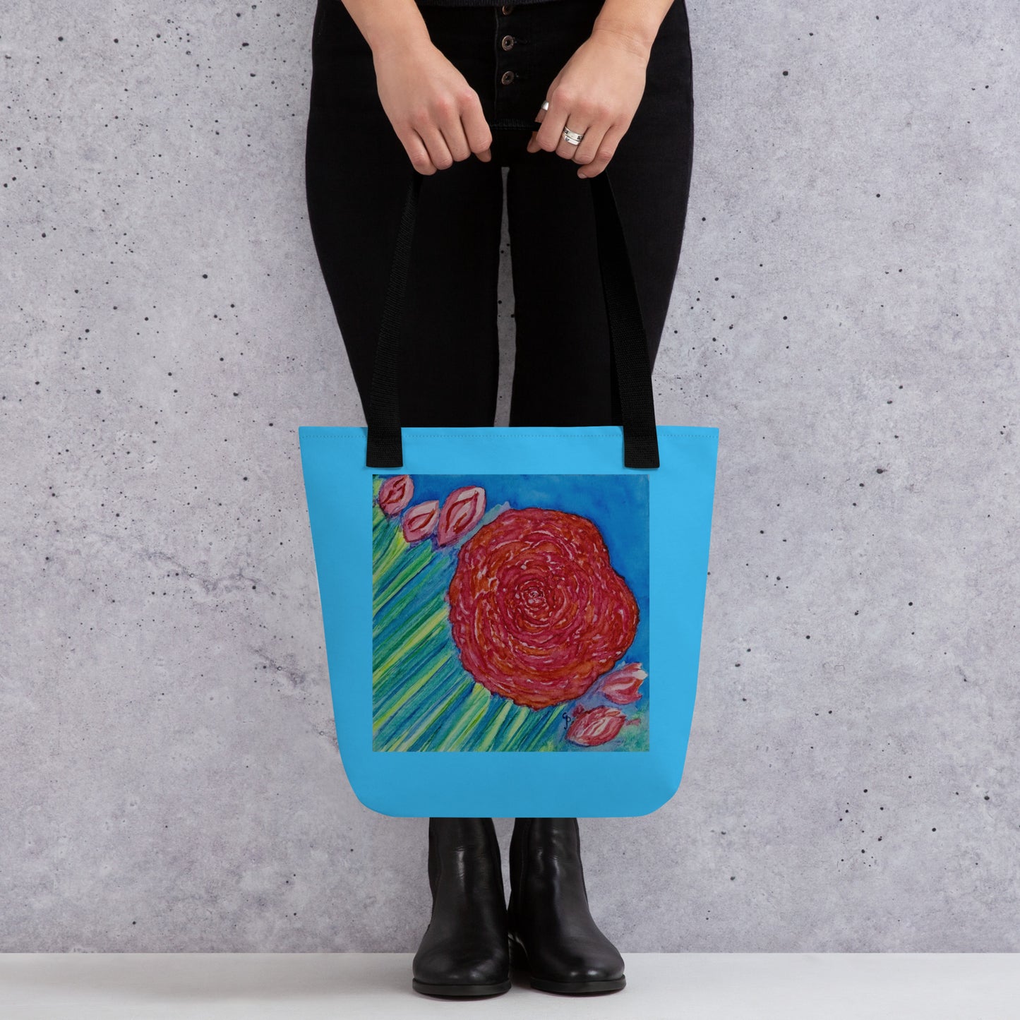 Tote bag with original watercolor artwork, featuring a spacious interior, sturdy straps, and lightweight design—perfect for travel, overnight stays, or stylish carry-on use.