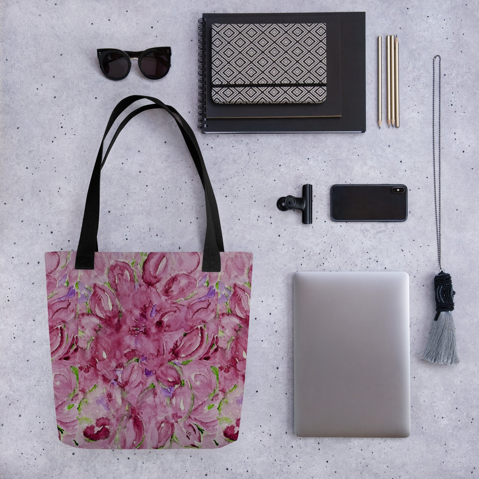 Tote bag with original watercolor artwork, featuring a spacious interior, sturdy straps, and lightweight design—perfect for travel, overnight stays, or stylish carry-on use.