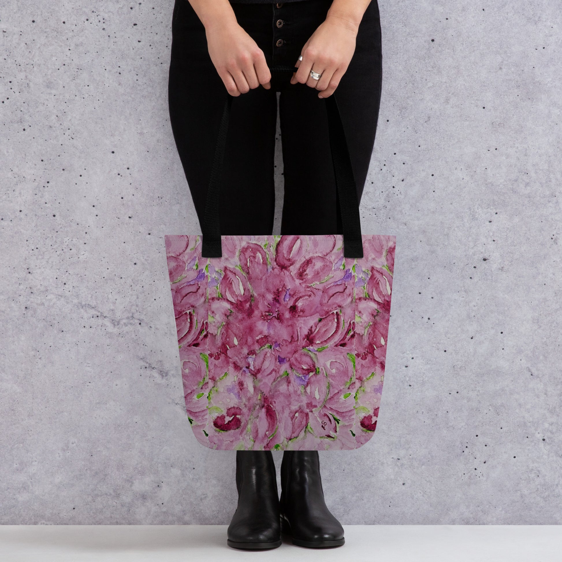 Tote bag with original watercolor artwork, featuring a spacious interior, sturdy straps, and lightweight design—perfect for travel, overnight stays, or stylish carry-on use.