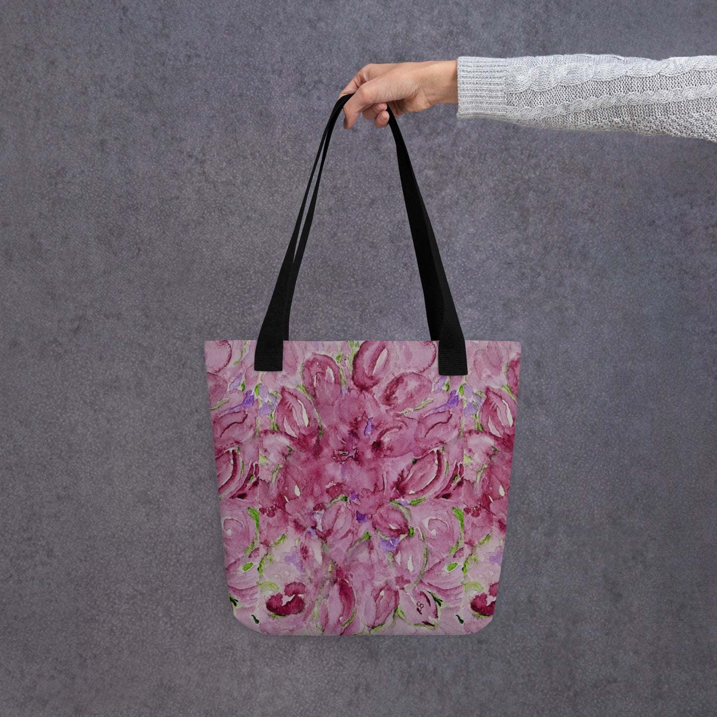 Tote bag with original watercolor artwork, featuring a spacious interior, sturdy straps, and lightweight design—perfect for travel, overnight stays, or stylish carry-on use.