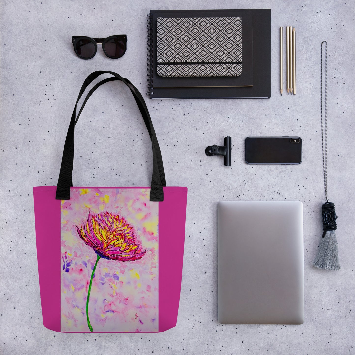Tote bag with original watercolor artwork, featuring a spacious interior, sturdy straps, and lightweight design—perfect for travel, overnight stays, or stylish carry-on use.