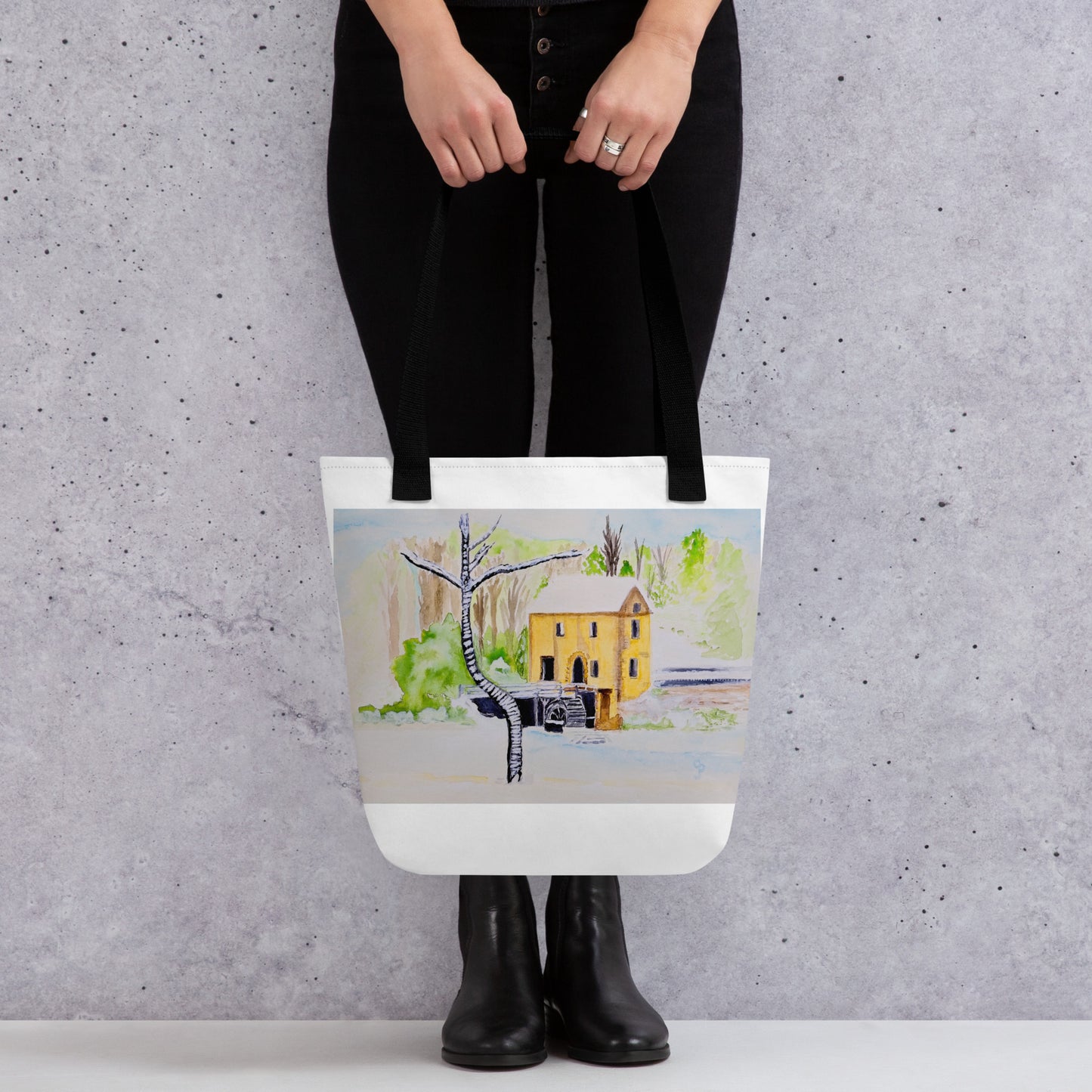 Tote bag with original watercolor artwork, featuring a spacious interior, sturdy straps, and lightweight design—perfect for travel, overnight stays, or stylish carry-on use.