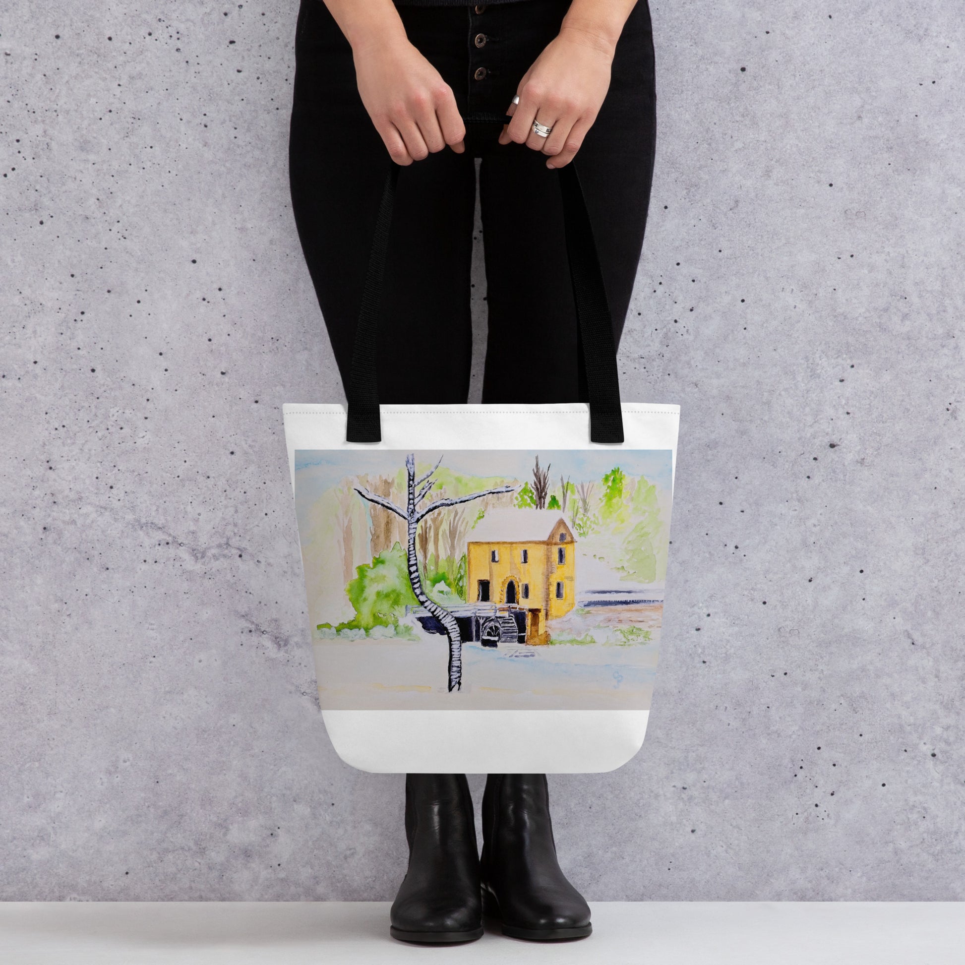 Tote bag with original watercolor artwork, featuring a spacious interior, sturdy straps, and lightweight design—perfect for travel, overnight stays, or stylish carry-on use.