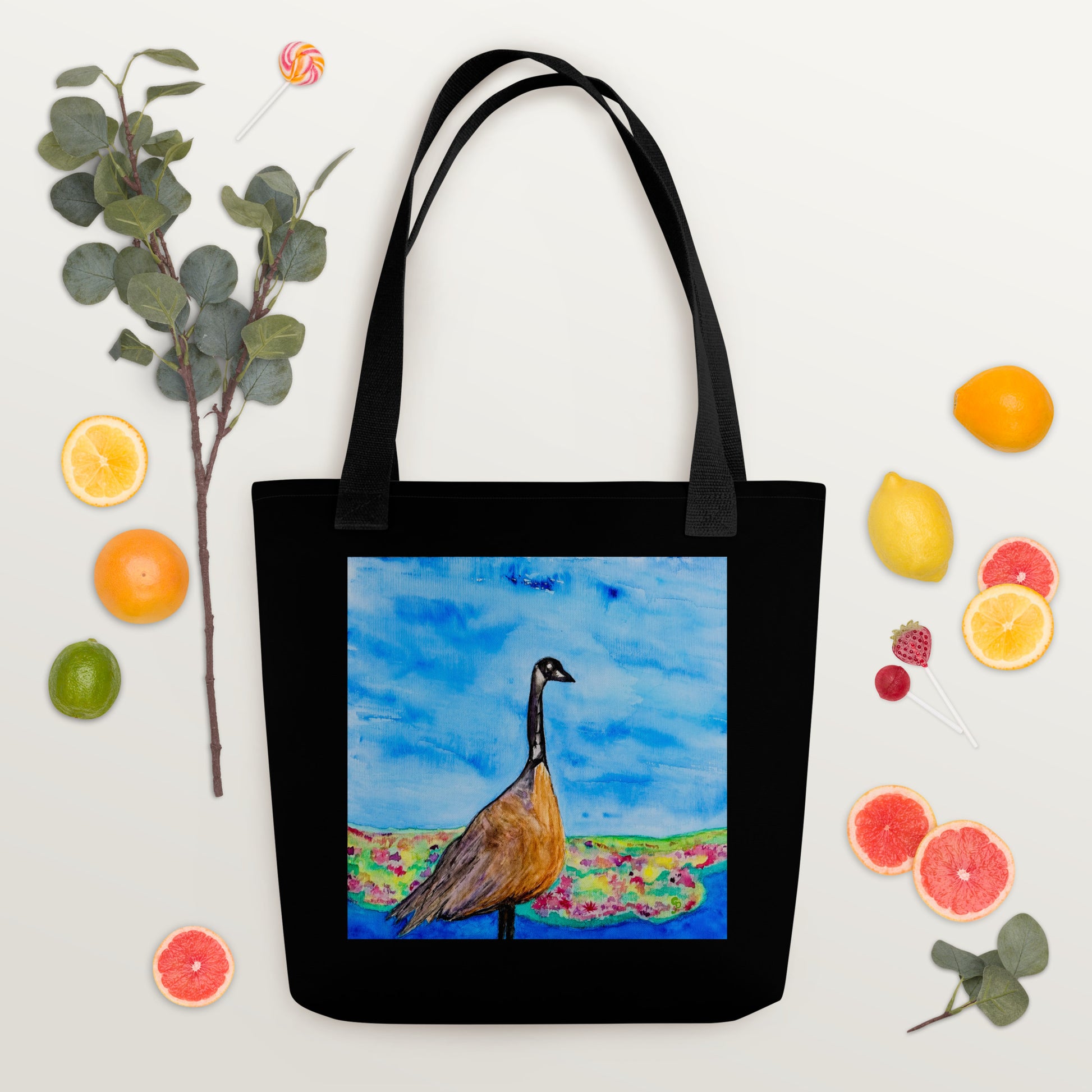 Tote bag with original watercolor artwork, featuring a spacious interior, sturdy straps, and lightweight design—perfect for travel, overnight stays, or stylish carry-on use.