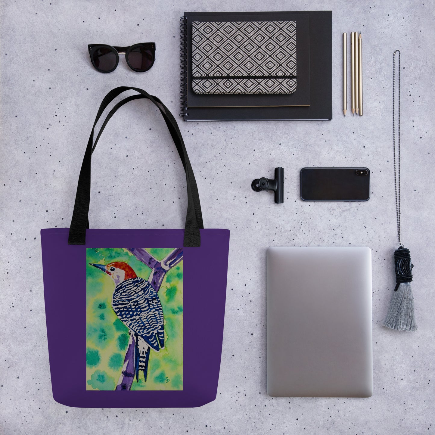 Tote bag with original watercolor artwork, featuring a spacious interior, sturdy straps, and lightweight design—perfect for travel, overnight stays, or stylish carry-on use.