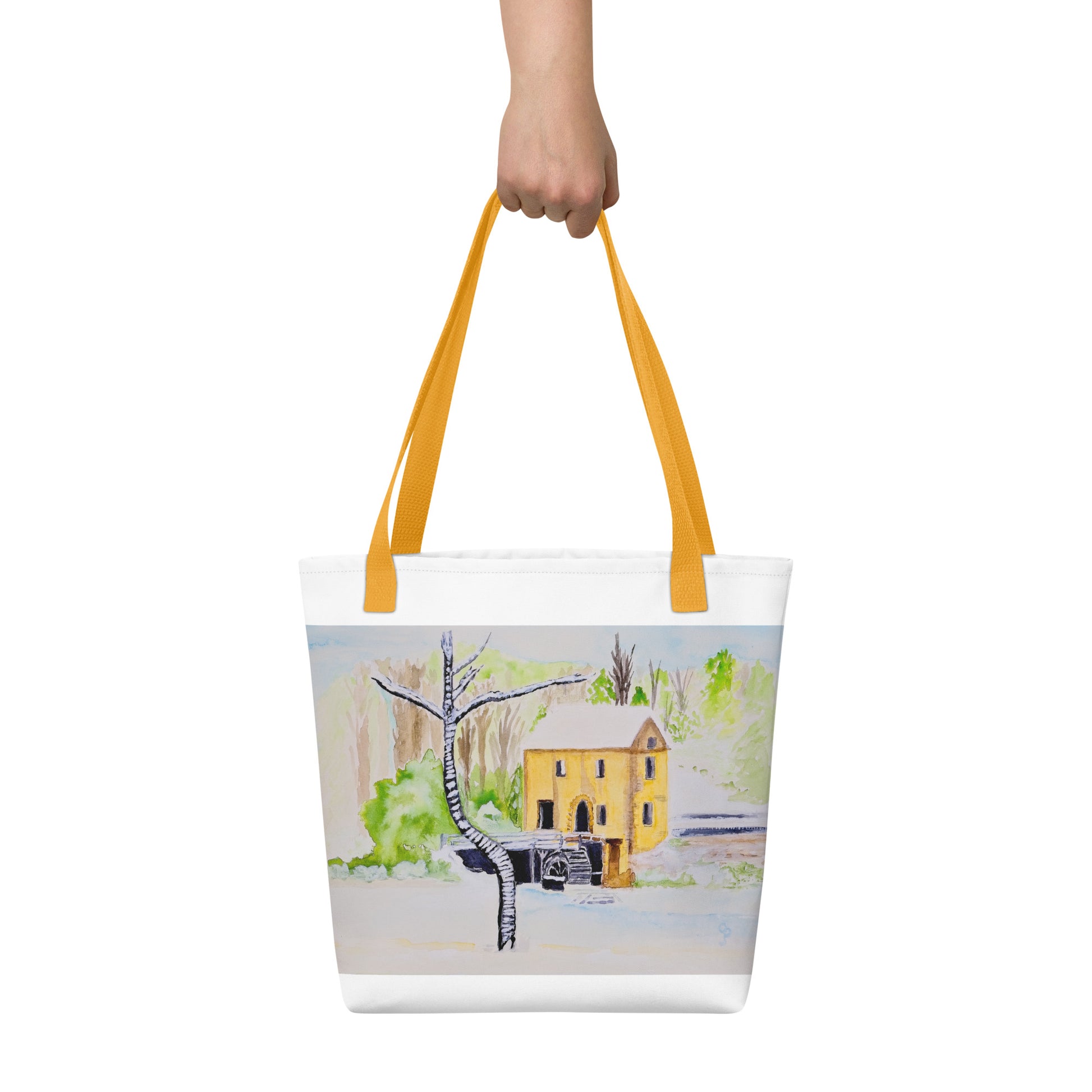 Tote bag with original watercolor artwork, featuring a spacious interior, sturdy straps, and lightweight design—perfect for travel, overnight stays, or stylish carry-on use.