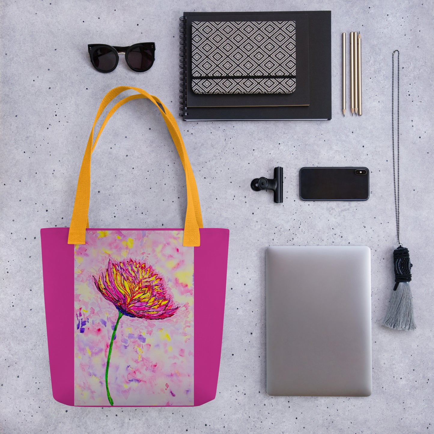 Tote bag with original watercolor artwork, featuring a spacious interior, sturdy straps, and lightweight design—perfect for travel, overnight stays, or stylish carry-on use.