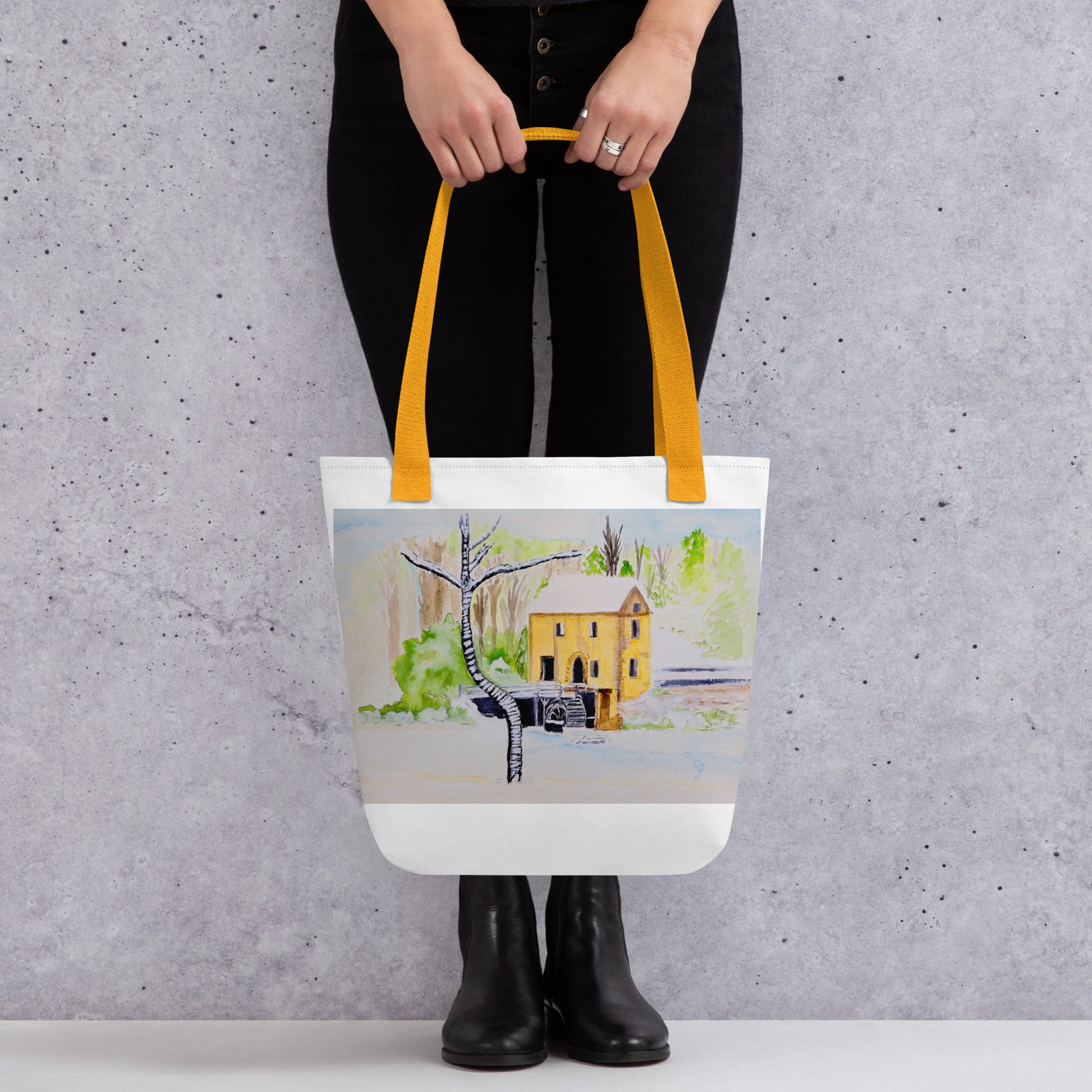 Tote bag with original watercolor artwork, featuring a spacious interior, sturdy straps, and lightweight design—perfect for travel, overnight stays, or stylish carry-on use.
