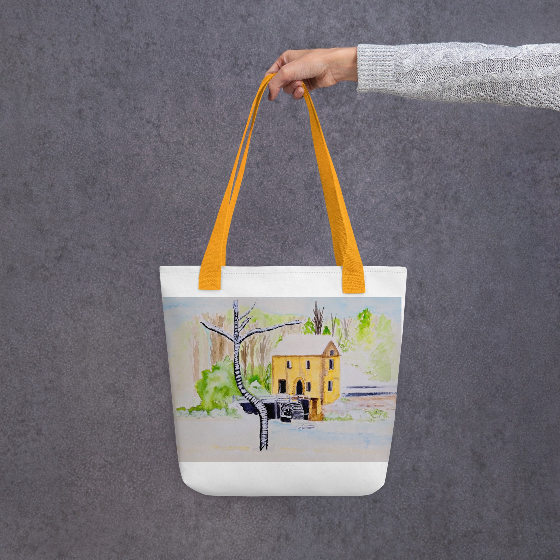 Tote bag with original watercolor artwork, featuring a spacious interior, sturdy straps, and lightweight design—perfect for travel, overnight stays, or stylish carry-on use.