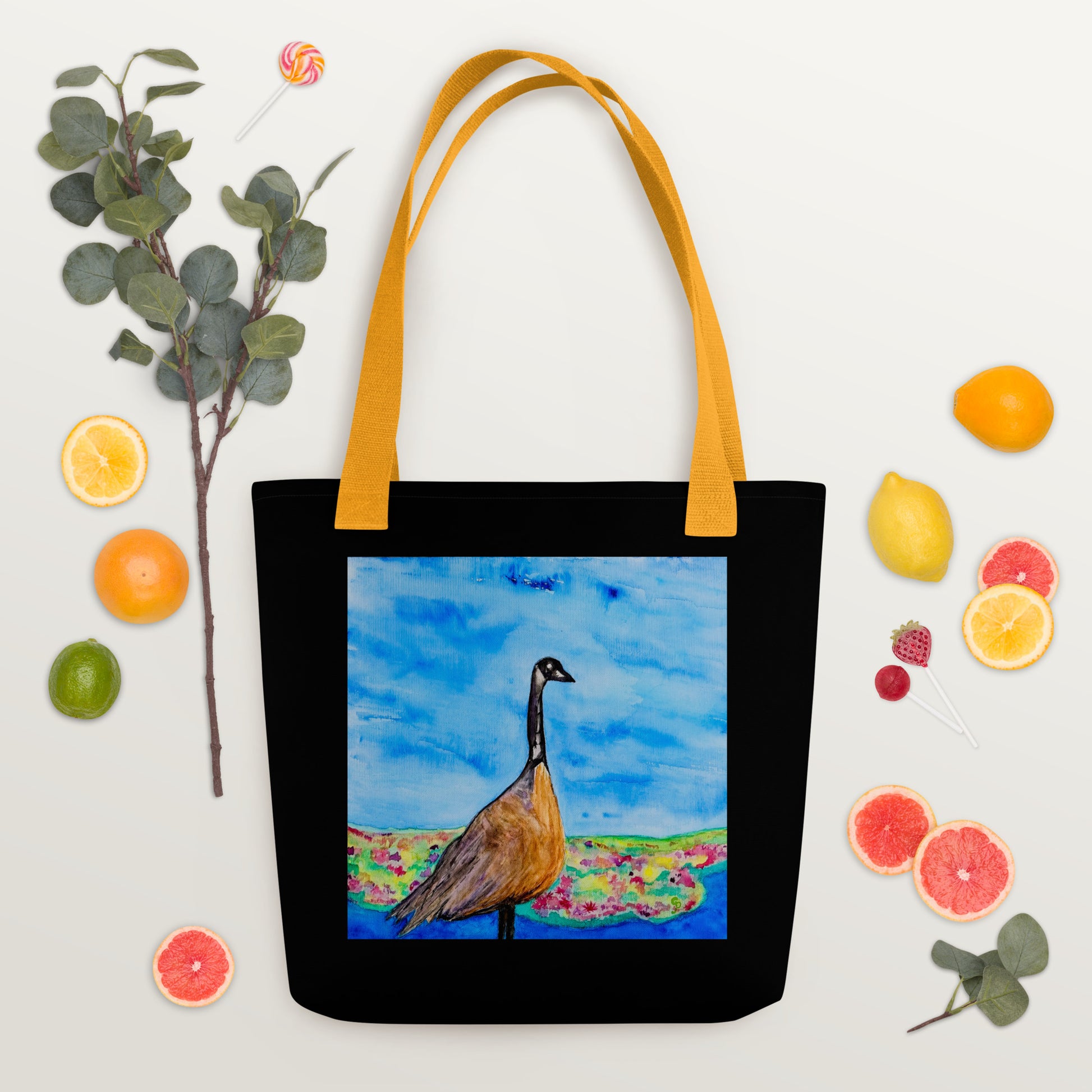 Tote bag with original watercolor artwork, featuring a spacious interior, sturdy straps, and lightweight design—perfect for travel, overnight stays, or stylish carry-on use.