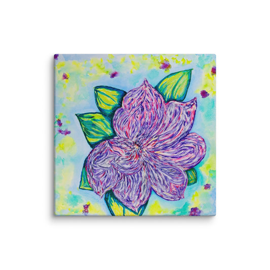 Colorful painting of a flower on a square canvas
