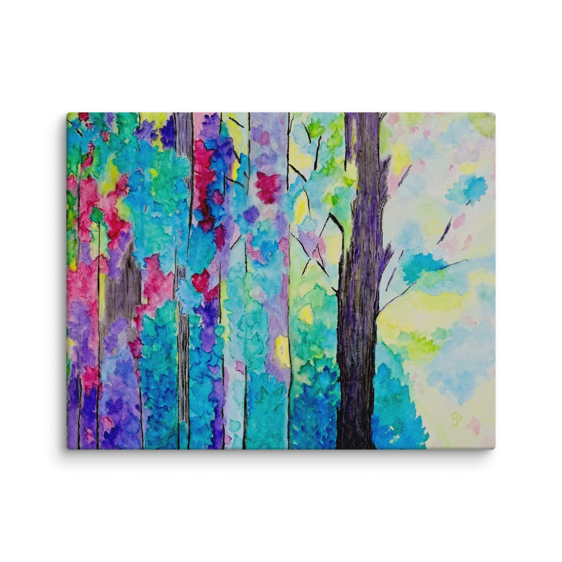 Colorful abstract painting of trees on a white background