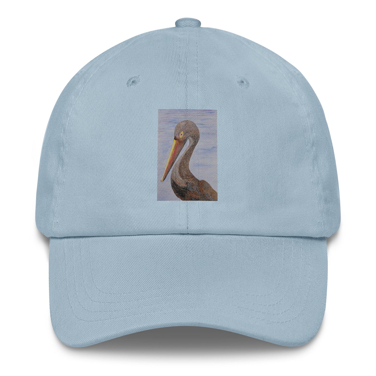 Light blue cap with a pelican design on a white background