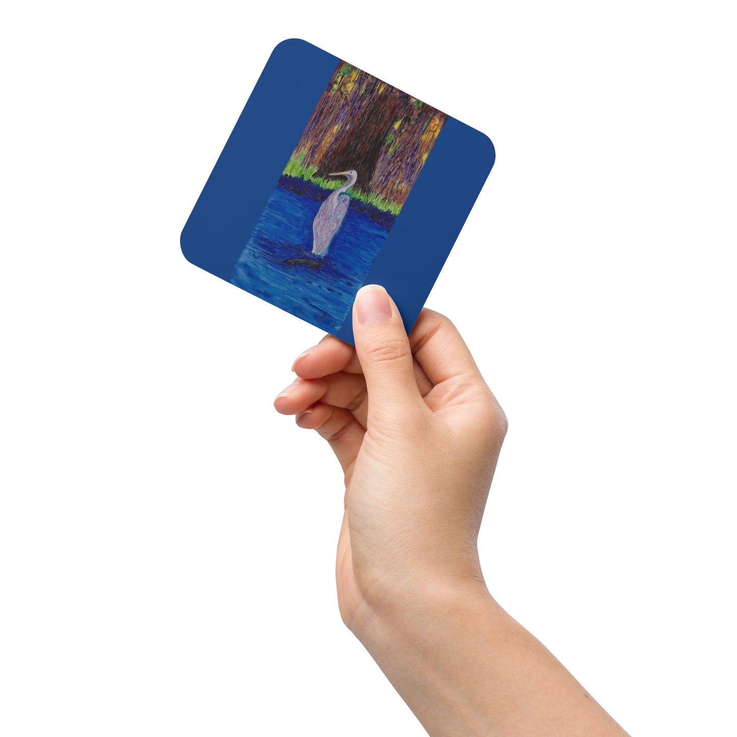 Cork-back coaster featuring original artwork—durable, heat-resistant, and non-slip; perfect for protecting tables while adding an artistic and stylish touch to home or office décor.