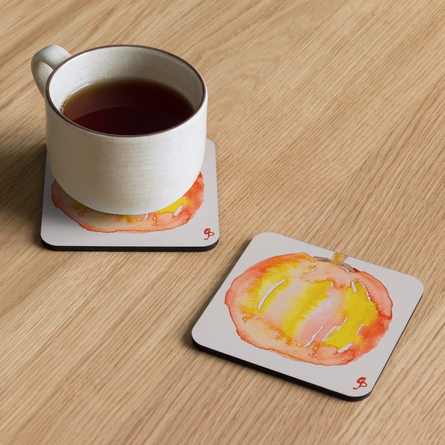 Cork-back coaster featuring original artwork—durable, heat-resistant, and non-slip; perfect for protecting tables while adding an artistic and stylish touch to home or office décor.
