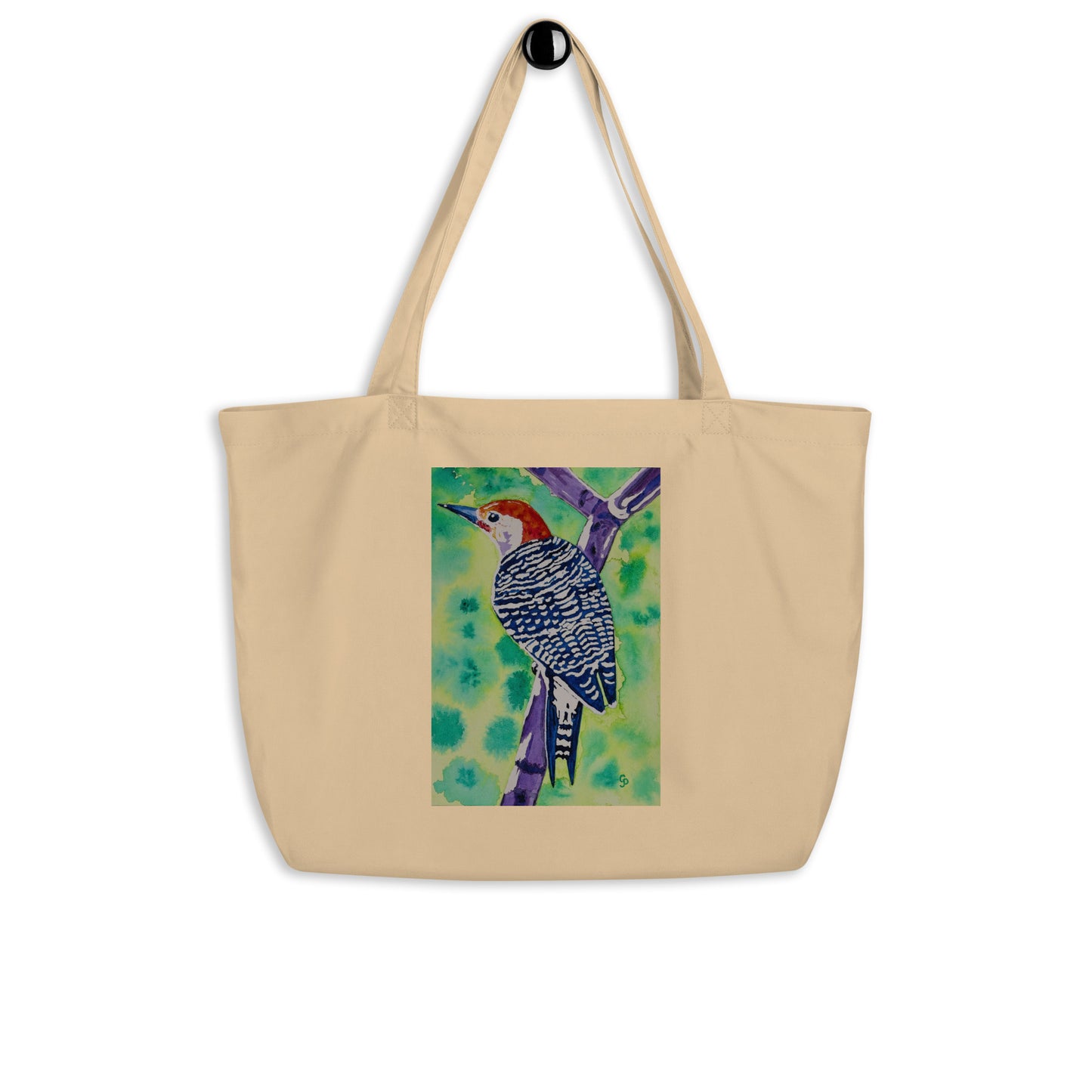 Large organic tote bag with original watercolor artwork, featuring a spacious interior, sturdy straps, and lightweight design—perfect for travel, overnight stays, or stylish carry-on use.