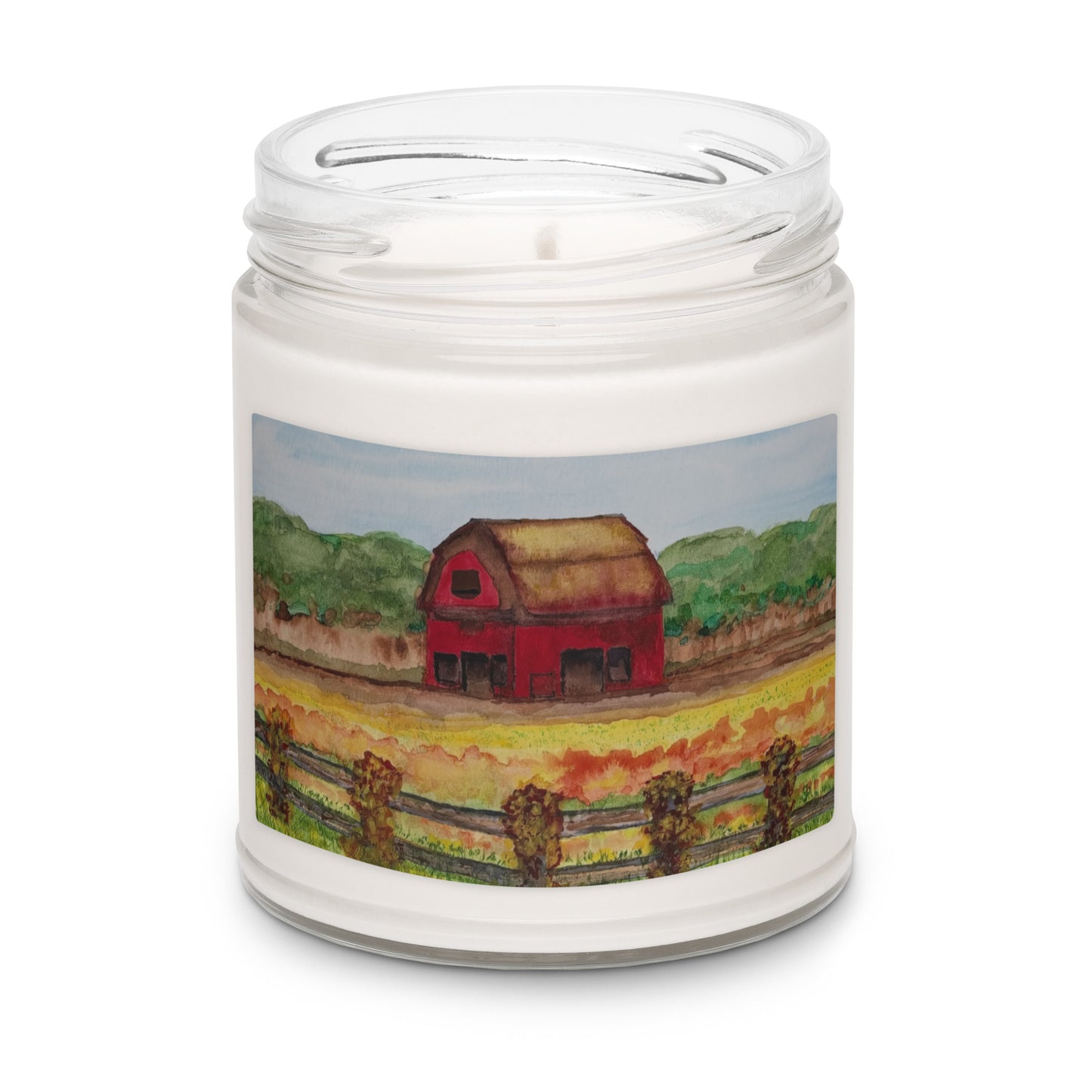 Scented soy candle featuring original artwork on the label—eco-friendly, long-burning, and perfect for home décor, relaxation, or gifting with a natural, clean fragrance.