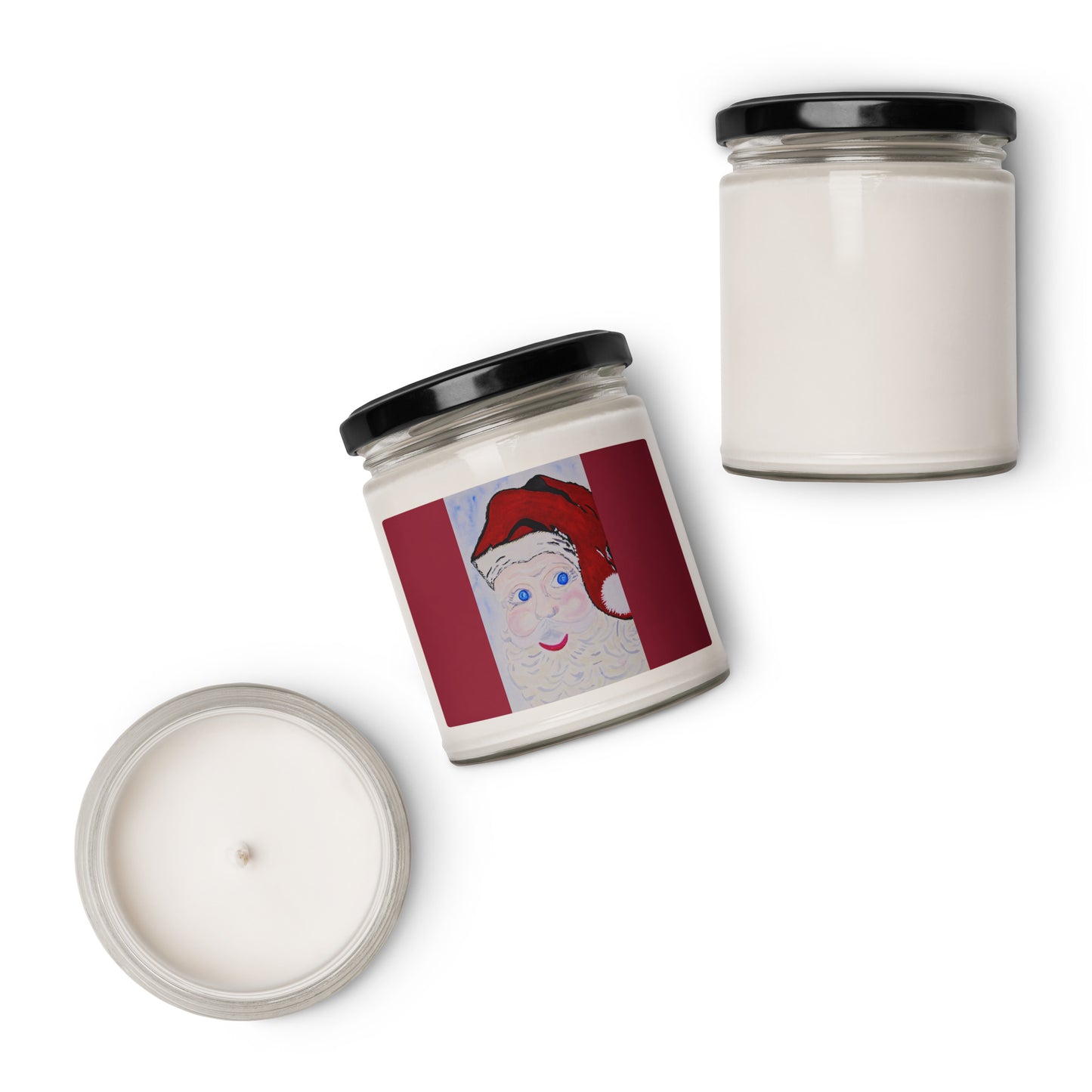 Scented soy candle featuring original artwork on the label—eco-friendly, long-burning, and perfect for home décor, relaxation, or gifting with a natural, clean fragrance.