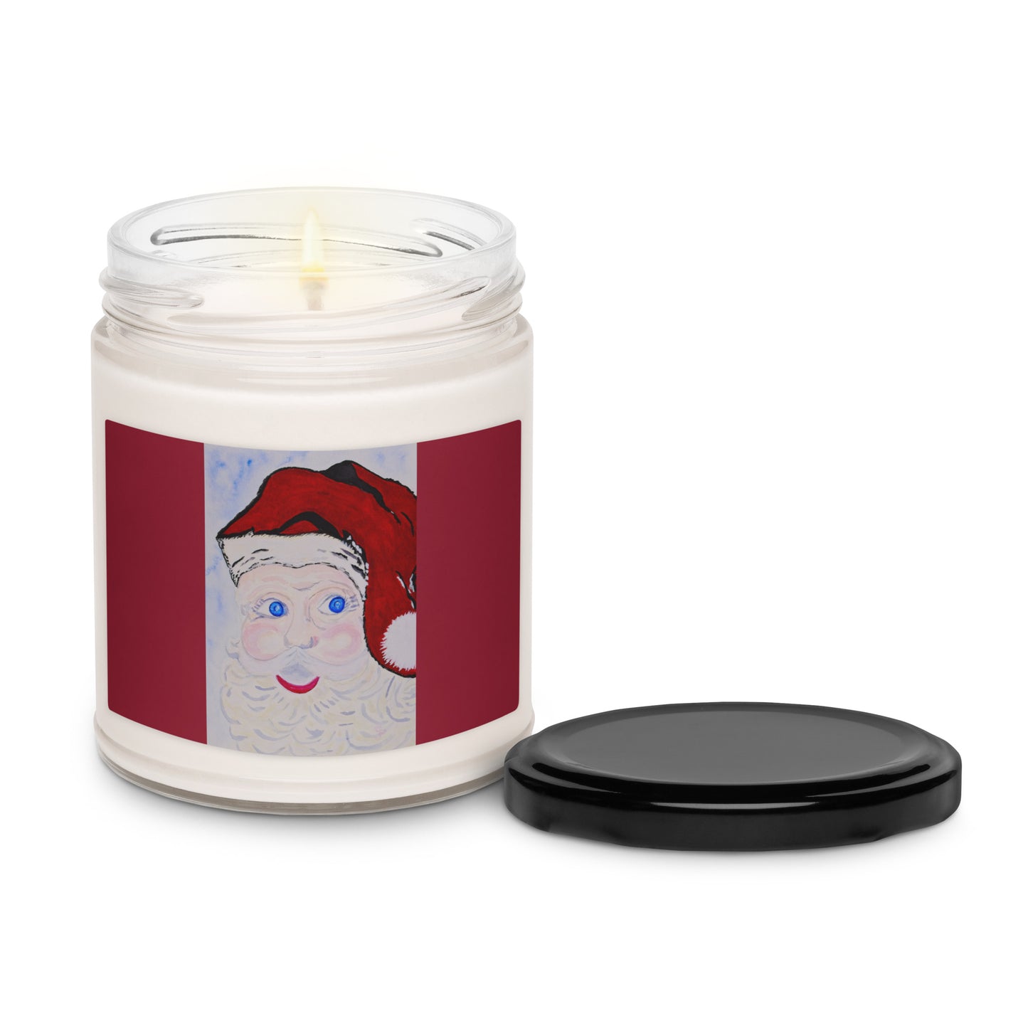 Scented soy candle featuring original artwork on the label—eco-friendly, long-burning, and perfect for home décor, relaxation, or gifting with a natural, clean fragrance.