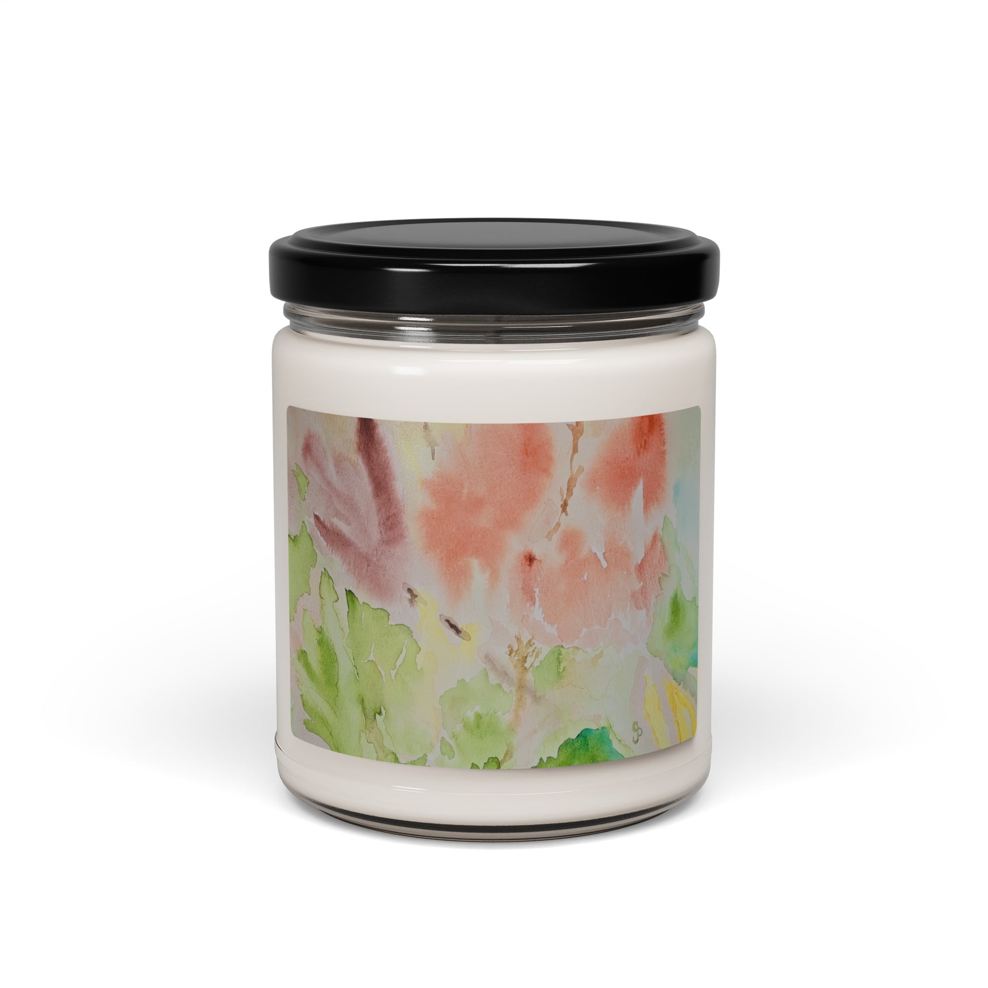 Scented soy candle featuring original artwork on the label—eco-friendly, long-burning, and perfect for home décor, relaxation, or gifting with a natural, clean fragrance.