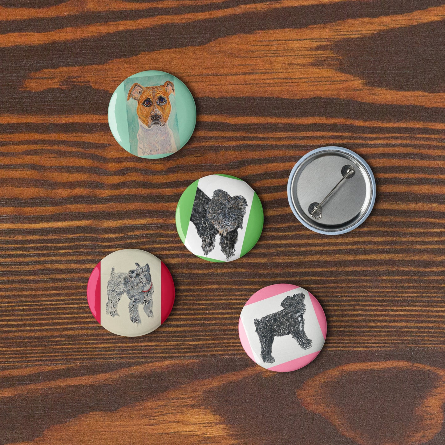 Set of pin buttons featuring original artwork—vibrant, durable, and perfect for accessorizing jackets, backpacks, hats, or gifts; ideal for collectors, art lovers, and creative self-expression.