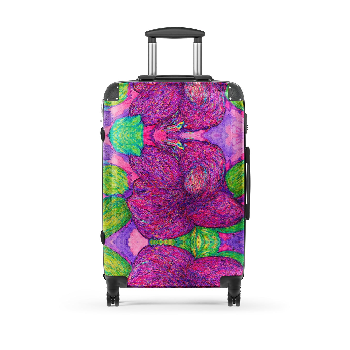 Durable hard-shell suitcase featuring original artwork—lightweight, impact-resistant, and equipped with 360° spinner wheels; perfect for stylish travel, carry-on, or checked luggage needs.