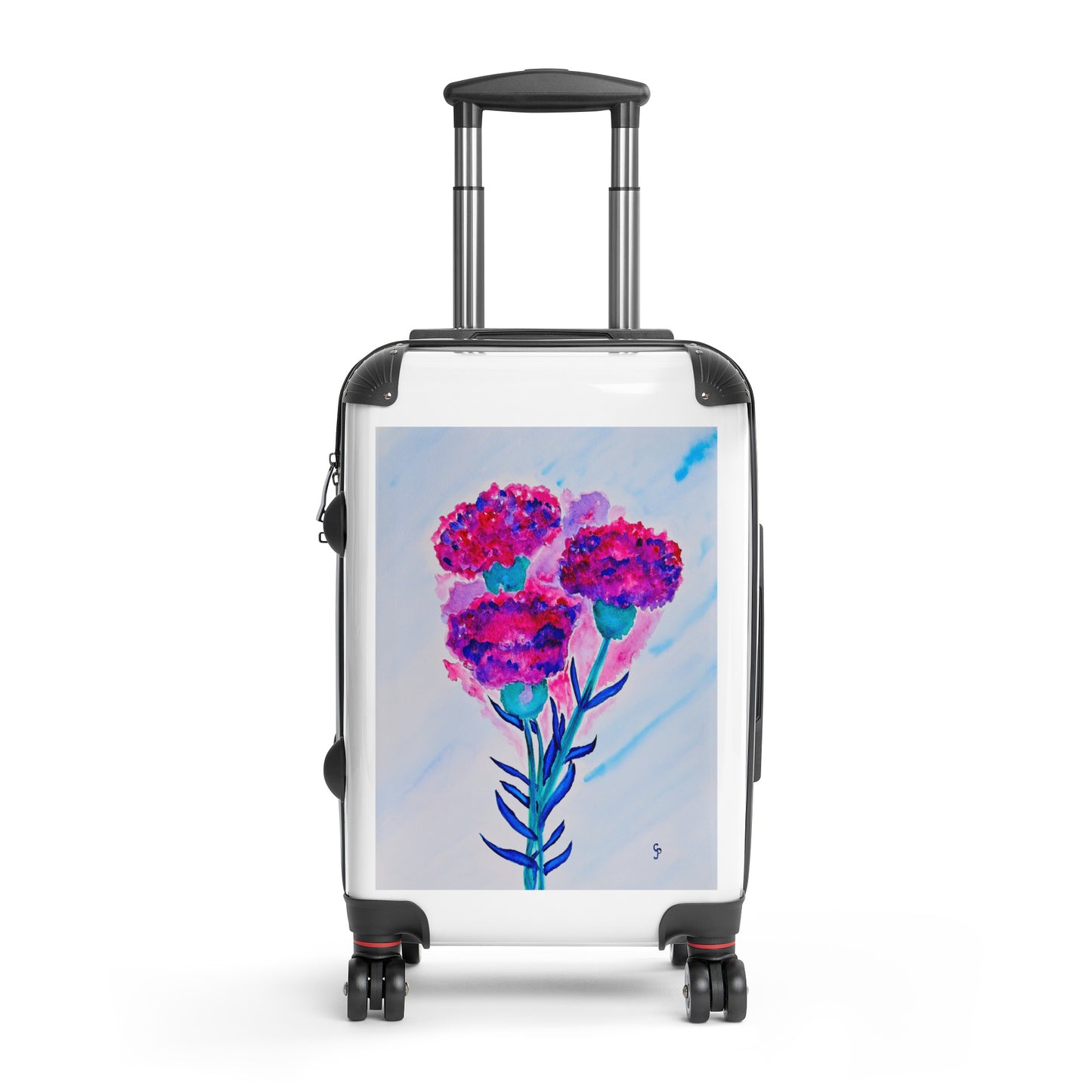 Durable hard-shell suitcase featuring original artwork—lightweight, impact-resistant, and equipped with 360° spinner wheels; perfect for stylish travel, carry-on, or checked luggage needs.