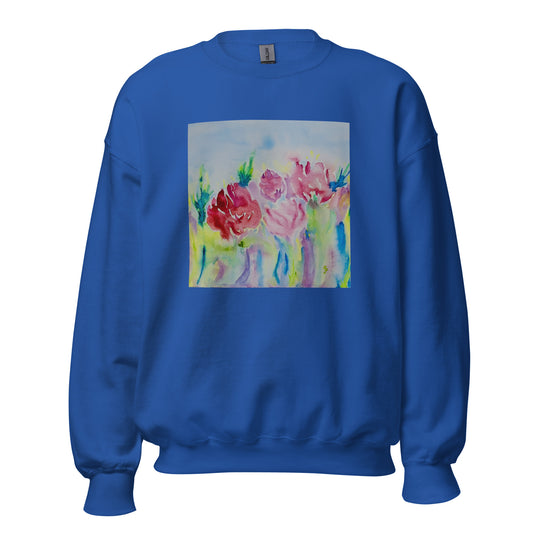 Blue sweatshirt with a floral design