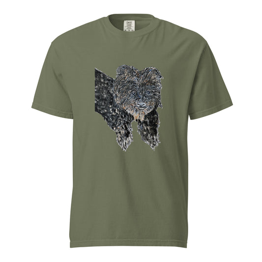 Green t-shirt with a dog graphic