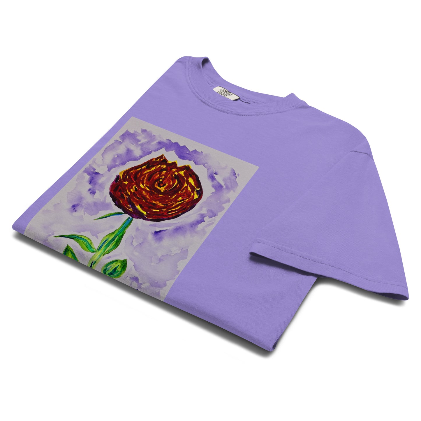 Purple t-shirt with a rose design