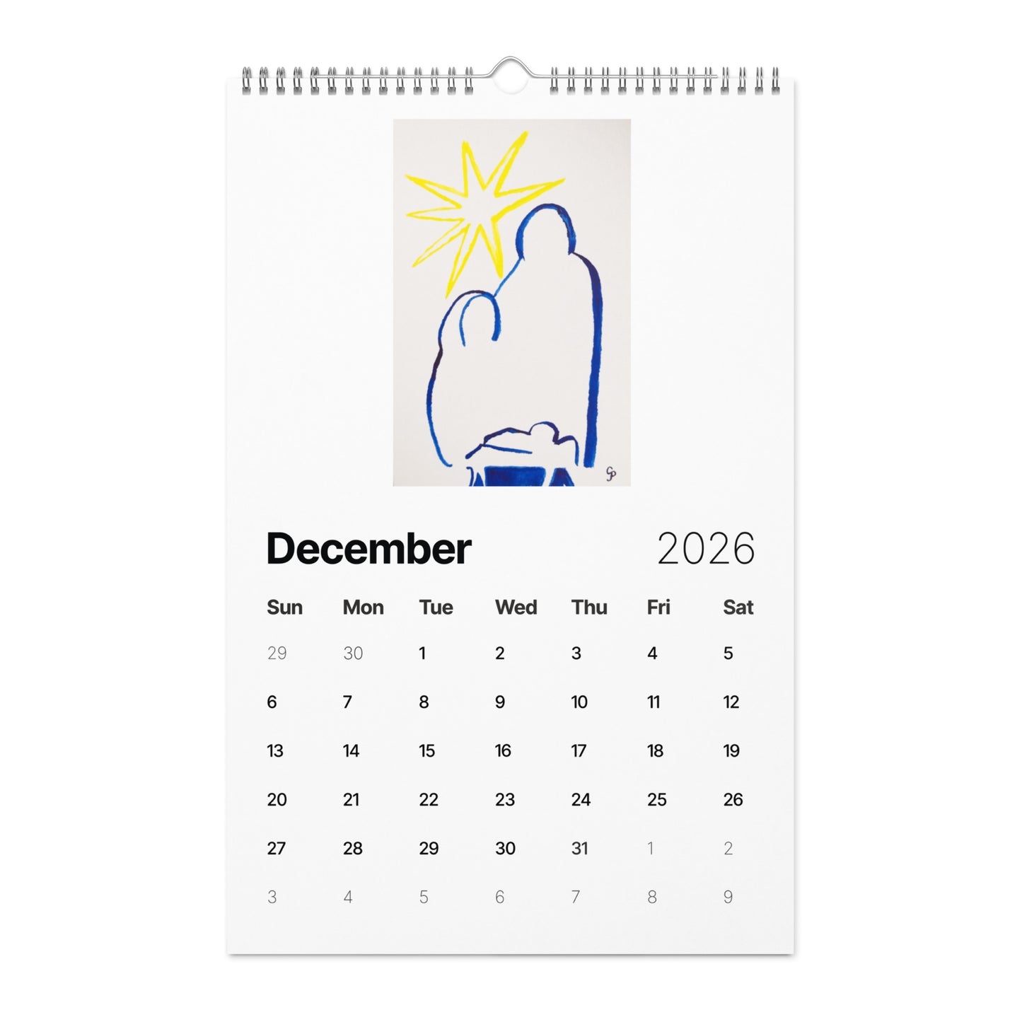 Watercolor art wall calendar featuring original paintings, showcasing vibrant seasonal artwork for each month, printed on high-quality paper for home or office décor.
