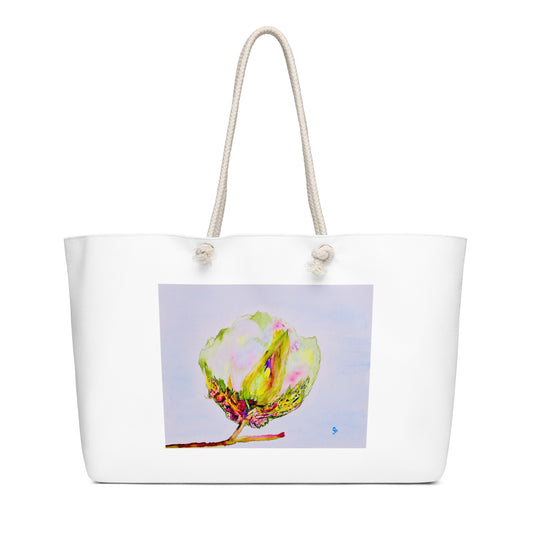 Oversized weekender bag with original watercolor artwork, featuring a spacious interior, sturdy straps, and lightweight design—perfect for travel, overnight stays, or stylish carry-on use.