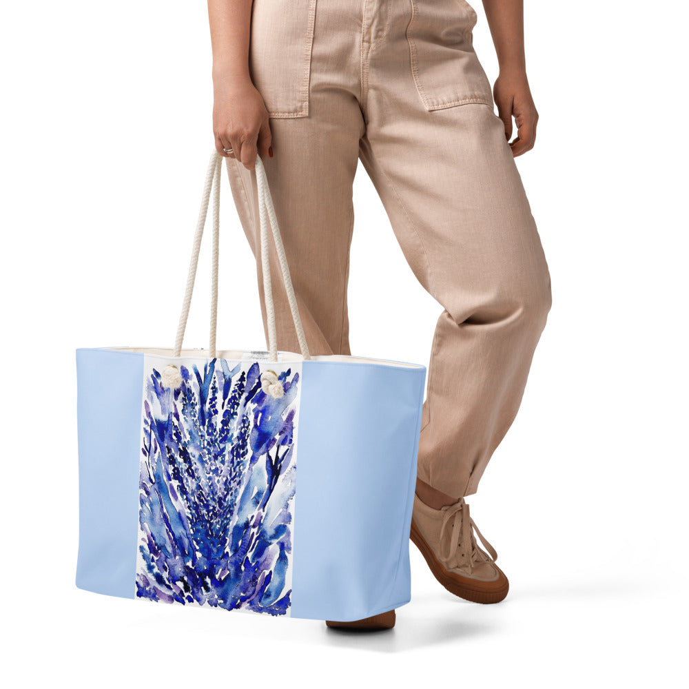 Oversized weekender bag with original watercolor artwork, featuring a spacious interior, sturdy straps, and lightweight design—perfect for travel, overnight stays, or stylish carry-on use.