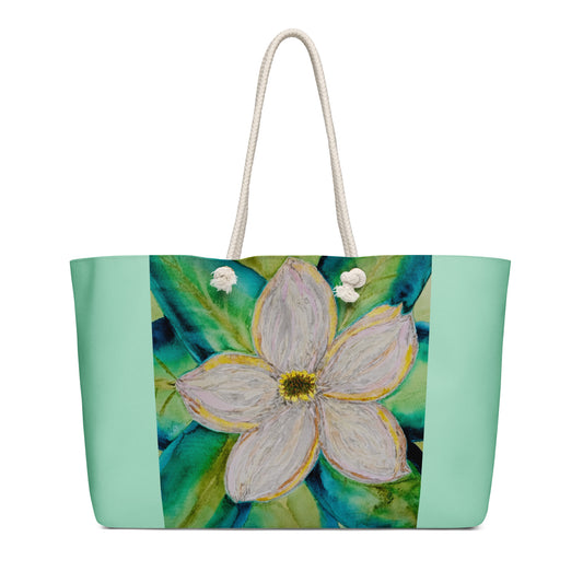 Oversized weekender bag with original watercolor artwork, featuring a spacious interior, sturdy straps, and lightweight design—perfect for travel, overnight stays, or stylish carry-on use.