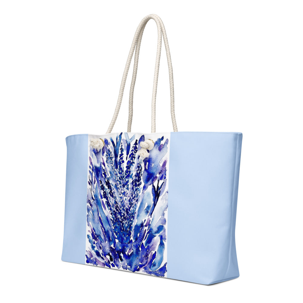 Oversized weekender bag with original watercolor artwork, featuring a spacious interior, sturdy straps, and lightweight design—perfect for travel, overnight stays, or stylish carry-on use.