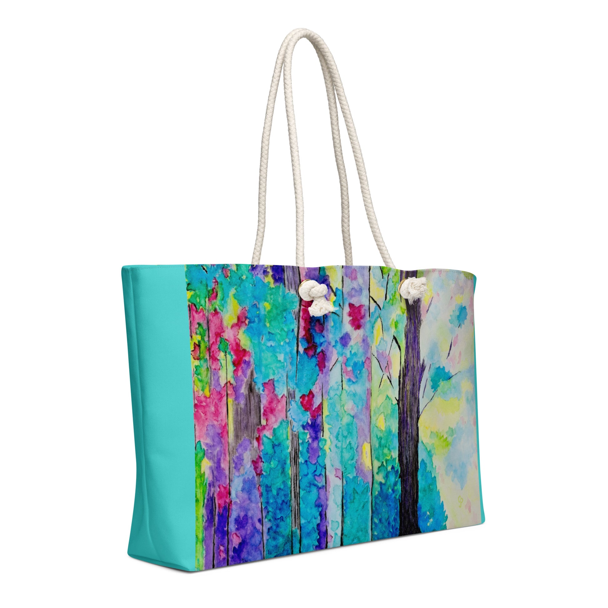 Oversized weekender bag with original watercolor artwork, featuring a spacious interior, sturdy straps, and lightweight design—perfect for travel, overnight stays, or stylish carry-on use.